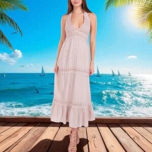Seaspice Resort Beige Halter Neck Midi Dress